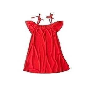 ‘Green Envelope’ Orange/Red Off-The-Shoulder Tie Straps Dress